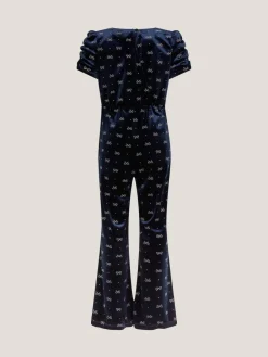 Monsoon Blue Bow Embellished Velvet Flare Jumpsuit^ Jumpsuits & Playsuits