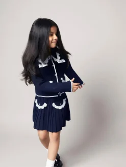 Sale Monsoon Blue Crochet Knit Pleated Skirt