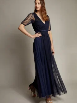 Monsoon Ellie Sheer Sleeve Plunge Tulle Maxi Dress^Women Maxi Dresses