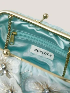 Monsoon Blue Mara Appliqué Flower Clutch^Women Purses