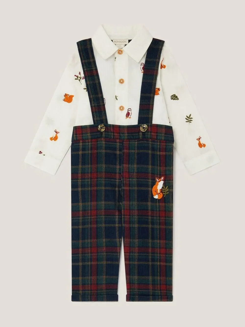 Best Monsoon Blue Newborn Woodland Shirt & Dungarees Set