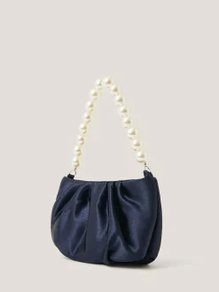 Hot Monsoon Blue Pearl Strap Satin Party Bag