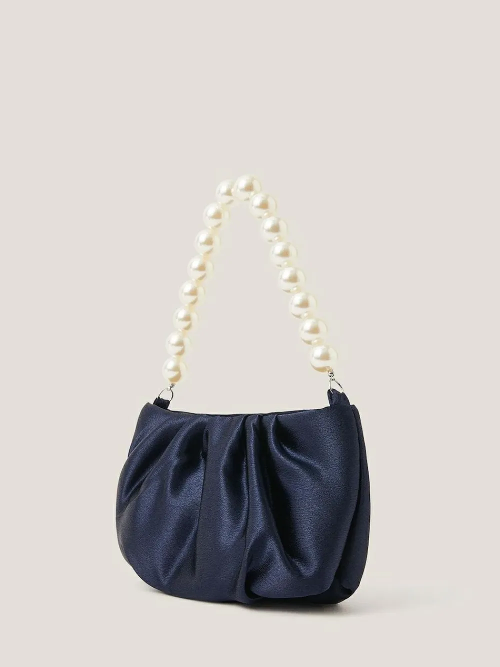 Hot Monsoon Blue Pearl Strap Satin Party Bag