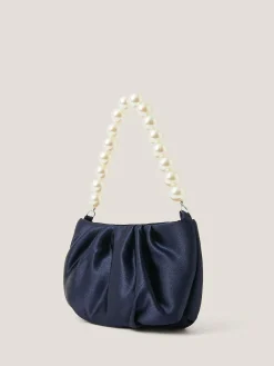 Hot Monsoon Blue Pearl Strap Satin Party Bag