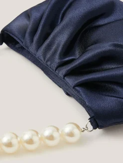 Hot Monsoon Blue Pearl Strap Satin Party Bag
