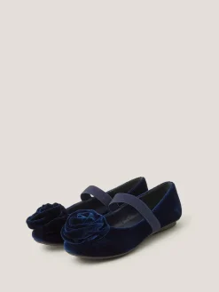 Sale Monsoon Blue Rosette Velvet Strap Ballet Flats