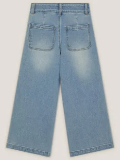 Sale Monsoon Blue Sequin Floral Embroidered Wide Leg Jeans