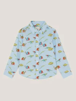 Monsoon Blue Varsity Dinosaur Print Shirt^BOY Shirts