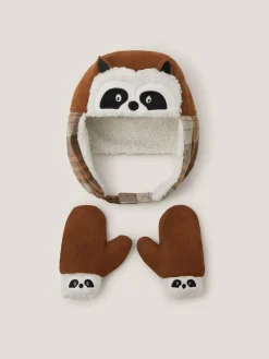 Online Monsoon Brown Baby Racoon Trapper Hat & Mittens Set