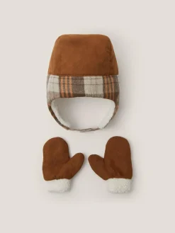 Online Monsoon Brown Baby Racoon Trapper Hat & Mittens Set
