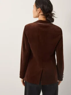 Monsoon Mila Single Breasted Velvet Blazer Brown