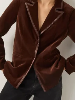 Monsoon Mila Single Breasted Velvet Blazer Brown