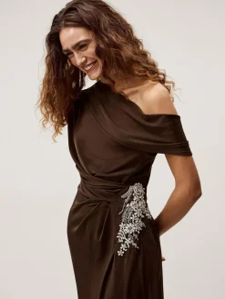 Monsoon Brown Trina Asymmetrical Embellished Jersey Maxi Dress^Women Maxi Dresses