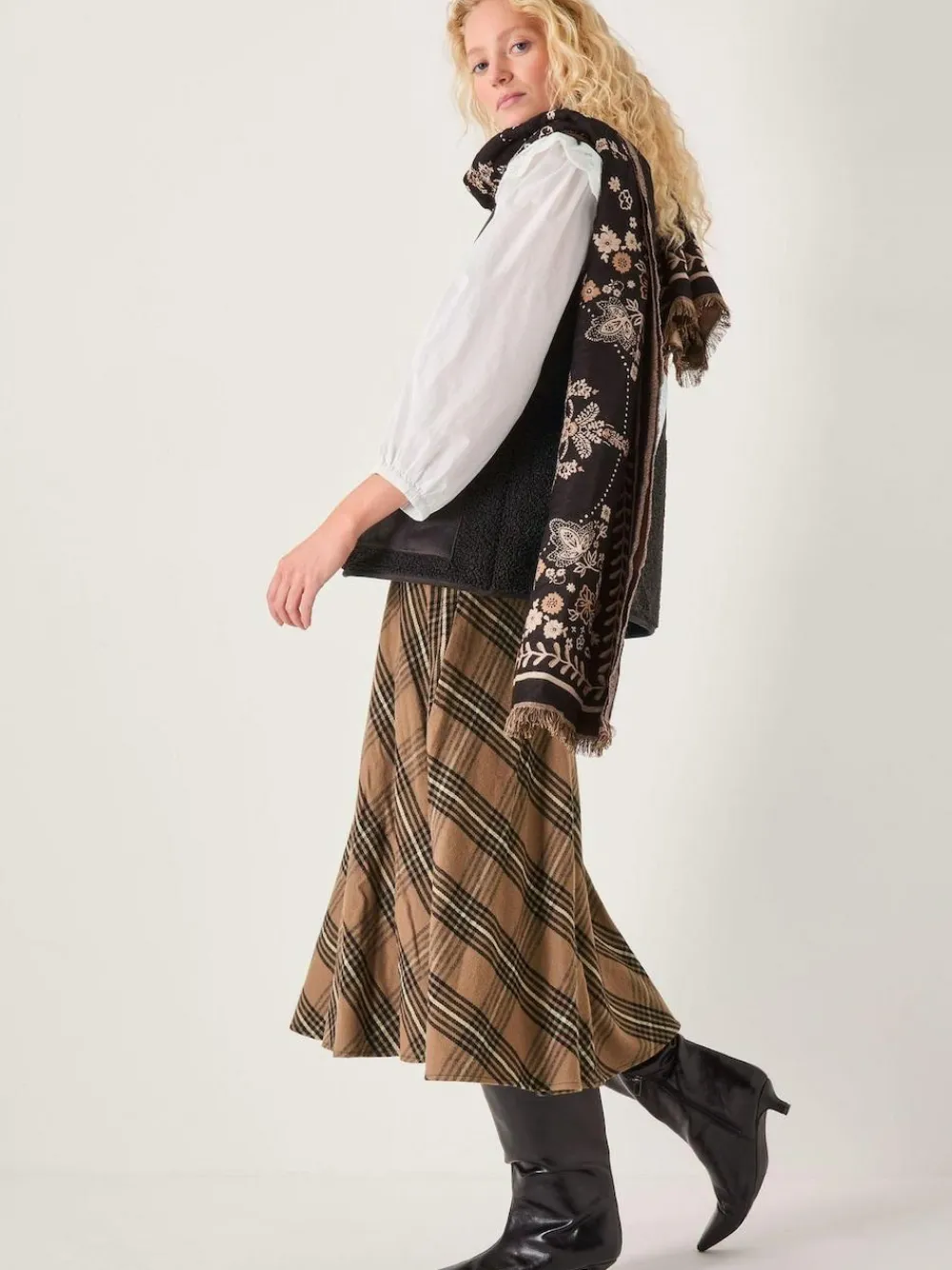 Discount Monsoon Brown Willa Check Midi Skirt