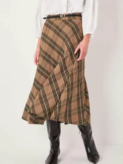 Discount Monsoon Brown Willa Check Midi Skirt