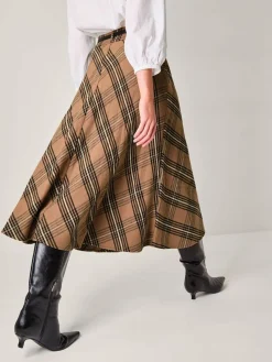 Discount Monsoon Brown Willa Check Midi Skirt