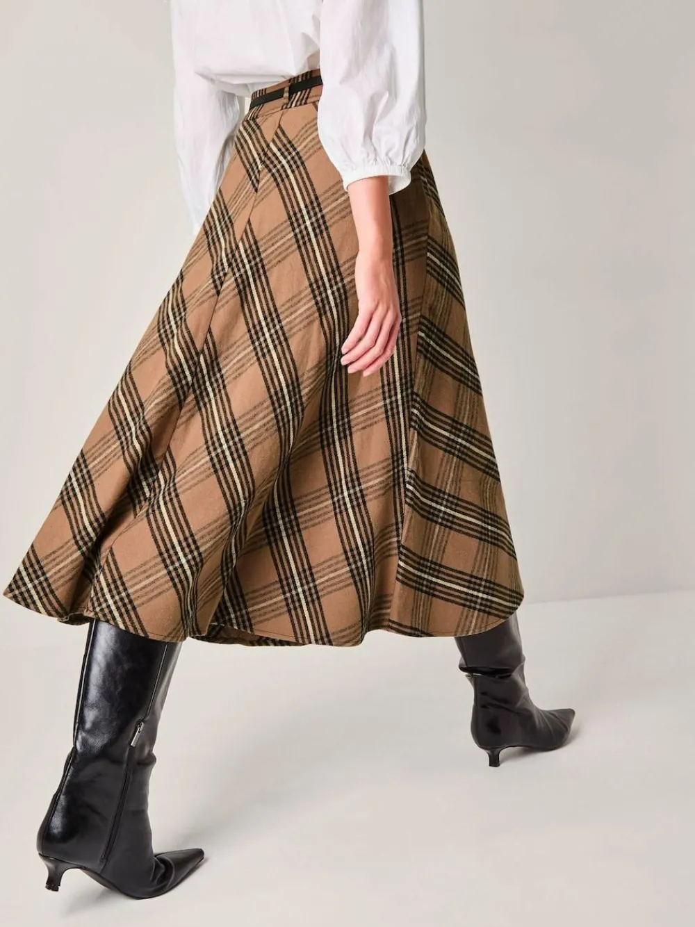 Discount Monsoon Brown Willa Check Midi Skirt