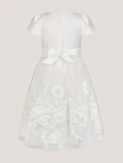 New Monsoon Cream Alicia Satin Floral Embroidered Dress