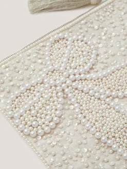 Sale Monsoon Cream Audra Beaded Bow Pouch