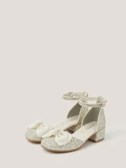Monsoon Cream Bow Glitter Chunky Heels^ Shoes