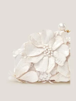Best Monsoon Cream Suvi Flower Embellished Clutch Bag