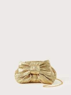 Online Monsoon Gold Tone Oversized Bow Metallic Bag