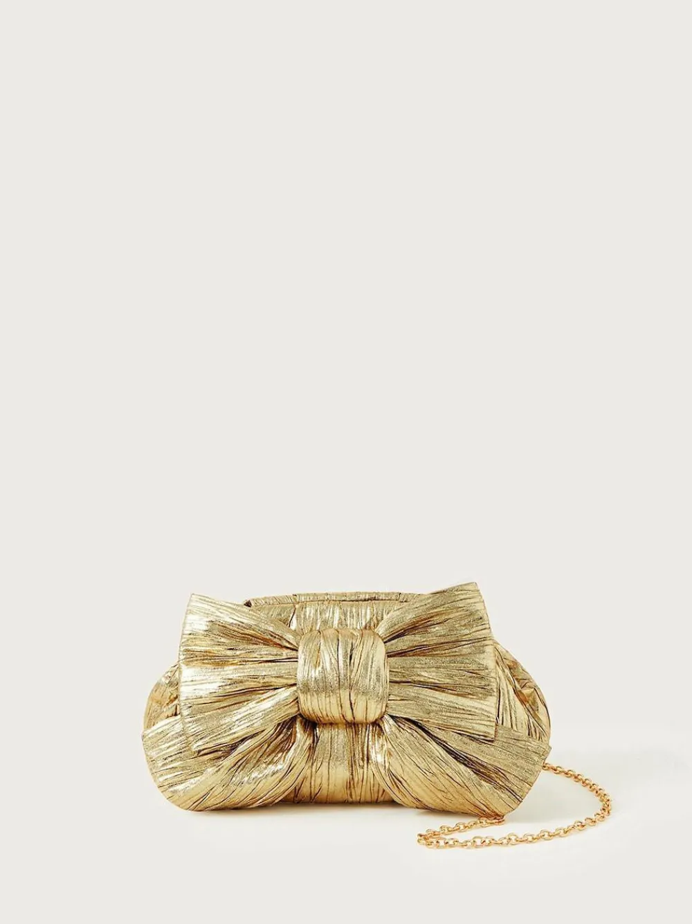 Online Monsoon Gold Tone Oversized Bow Metallic Bag