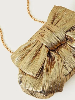 Online Monsoon Gold Tone Oversized Bow Metallic Bag