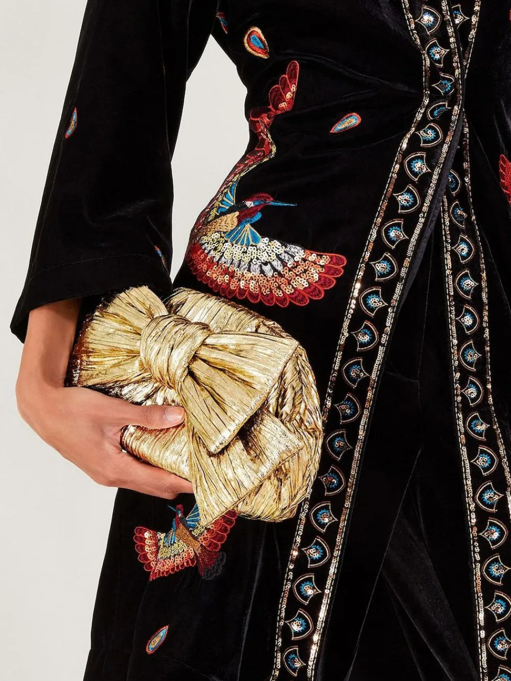 Online Monsoon Gold Tone Oversized Bow Metallic Bag