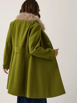 Monsoon Green Beatrice Faux Fur Collar Coat^Women Coats & Jackets|Coats & Jackets