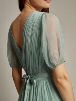 Hot Monsoon Ellie Sheer Sleeve Plunge Tulle Maxi Dress Green