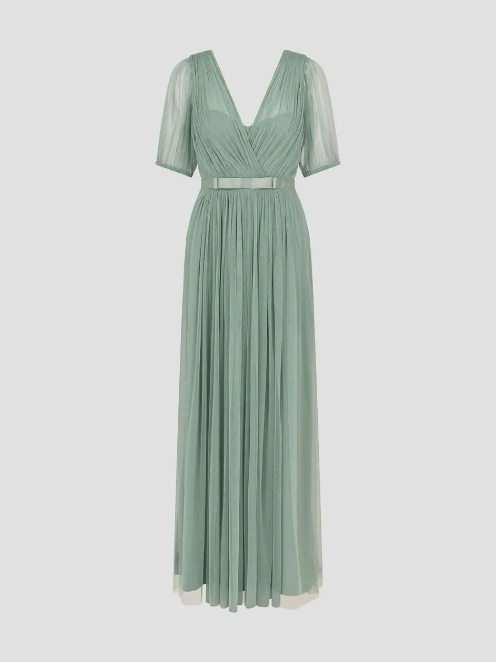 Hot Monsoon Ellie Sheer Sleeve Plunge Tulle Maxi Dress Green