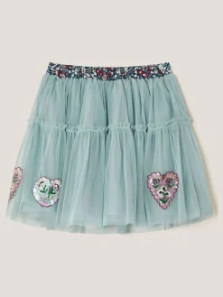 Monsoon Green Heart Embellished Tulle Skirt^ Shorts & Skirts