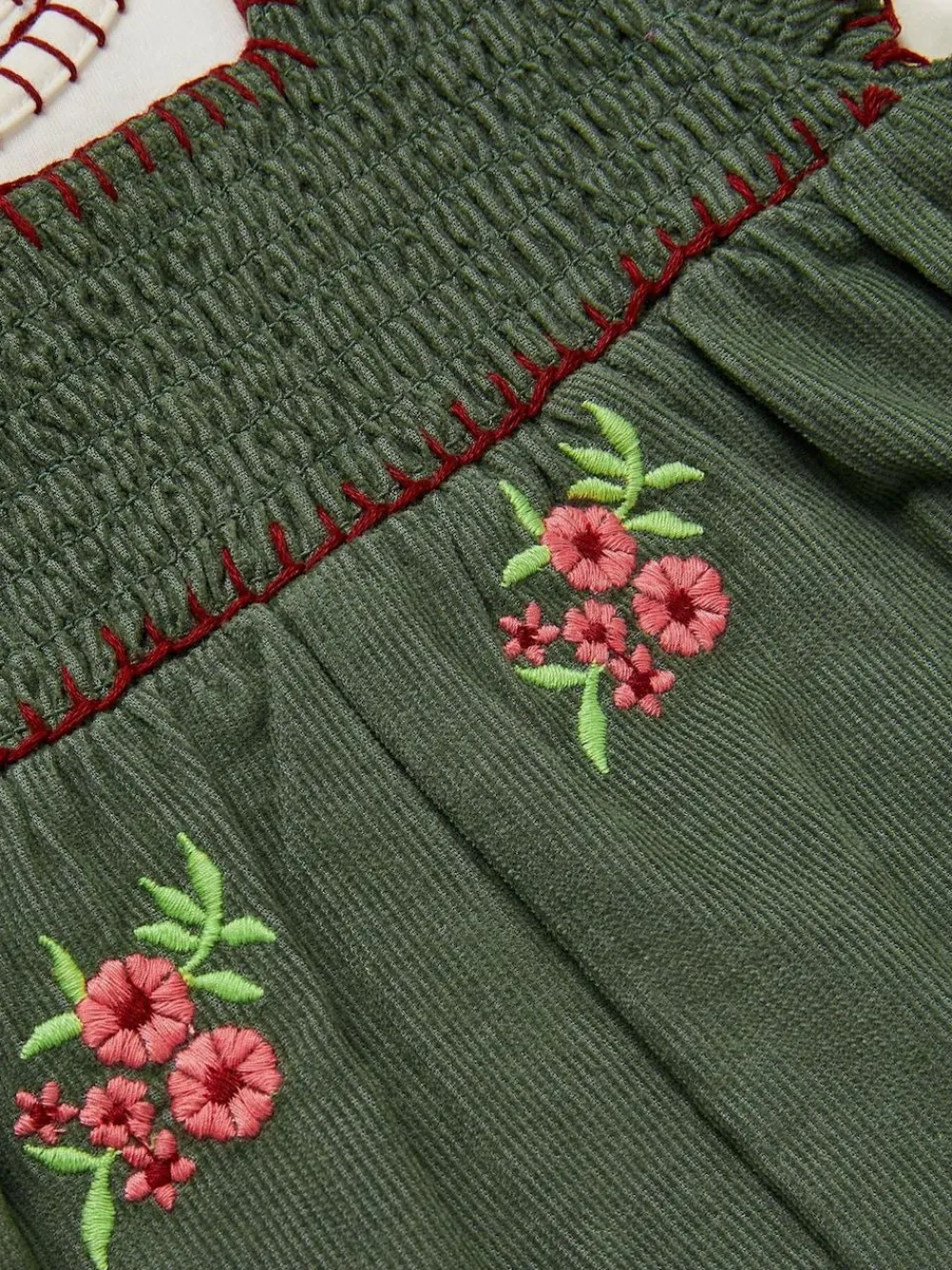 New Monsoon Green Long Sleeve Top & Floral Corduroy Dungarees Set