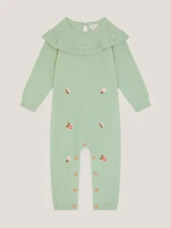 Monsoon Green Newborn Embroidered Cable Knit Romper^ Rompers & Overalls