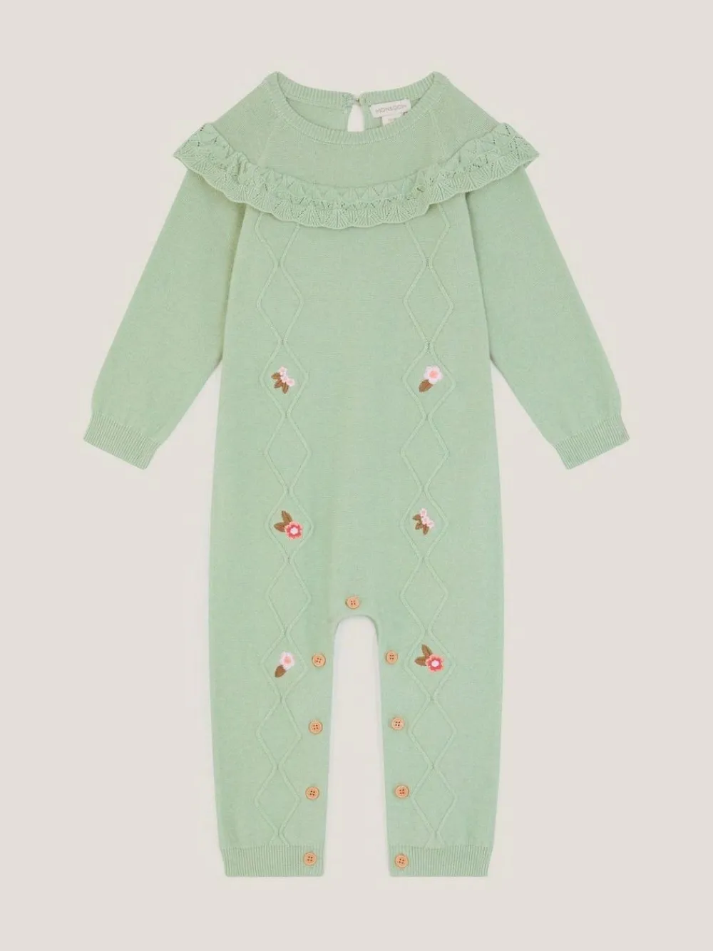 Monsoon Green Newborn Embroidered Cable Knit Romper^ Rompers & Overalls