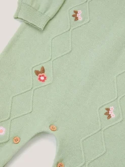 Monsoon Green Newborn Embroidered Cable Knit Romper^ Rompers & Overalls