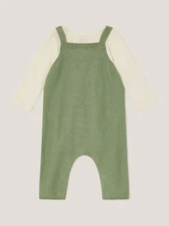 Best Monsoon Green Newborn Fox Cable Knit Dungarees Set