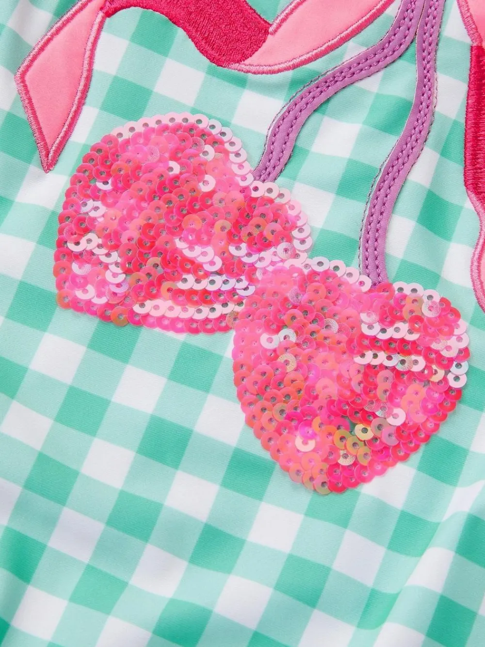 Monsoon Green Sequin Cherry Gingham Swimsuit^ Swimwear|Swimwear