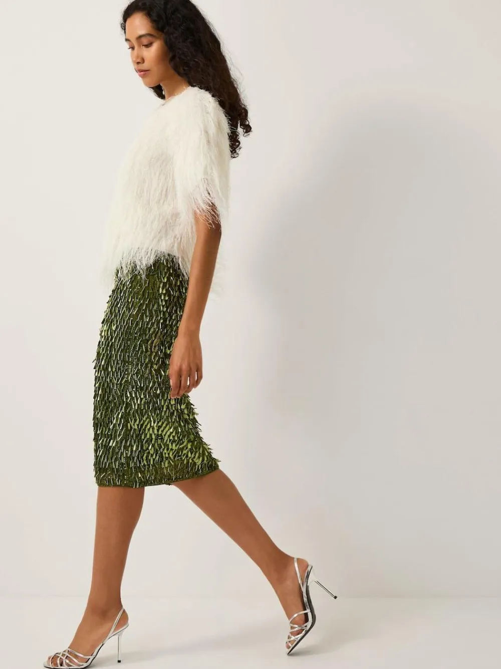 Monsoon Green Serenity Sequin Midi Skirt^Women Skirts