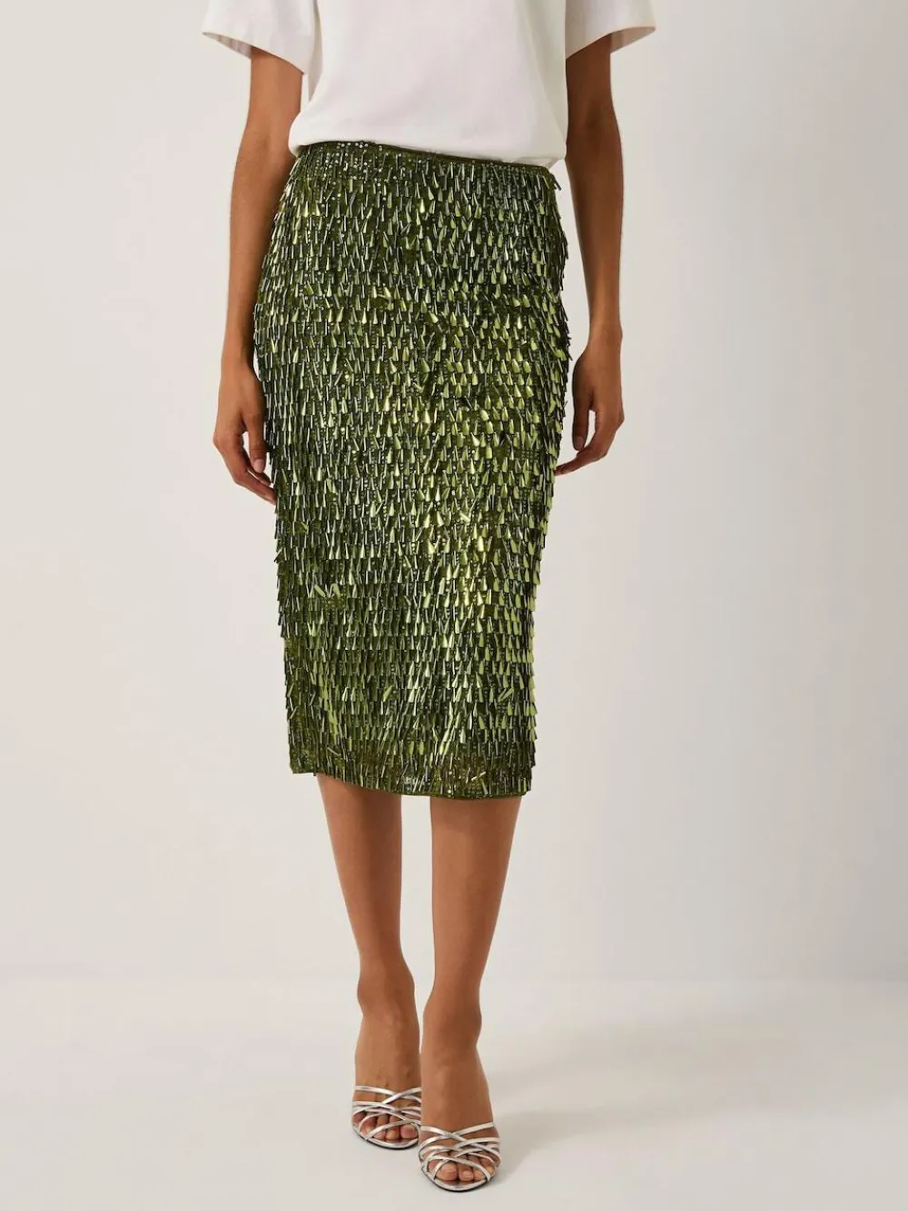 Monsoon Green Serenity Sequin Midi Skirt^Women Skirts