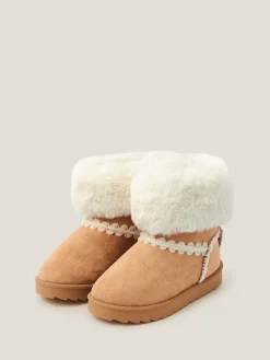 Monsoon Natural Crochet Bow Fluffy Ankle Boots^ Baby Boots|Boots