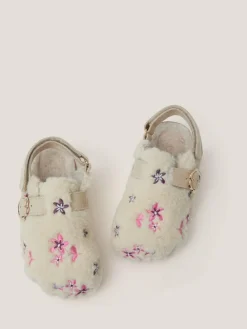 Monsoon Natural Floral Borg Clogs^ Shoes