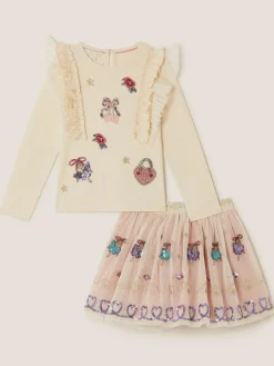 Monsoon Natural Ruffle Top & Embellished Skirt Set^ Shorts & Skirts