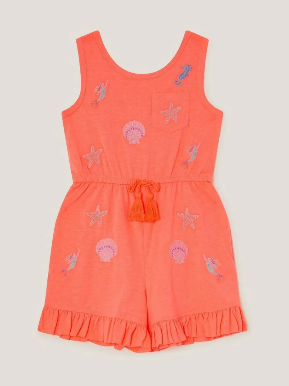 Online Monsoon Orange Sea Life Embroidered Jersey Playsuit