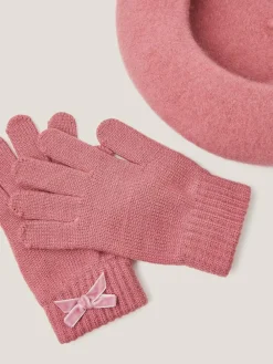 Outlet Monsoon Pink Bow Beret & Gloves Set