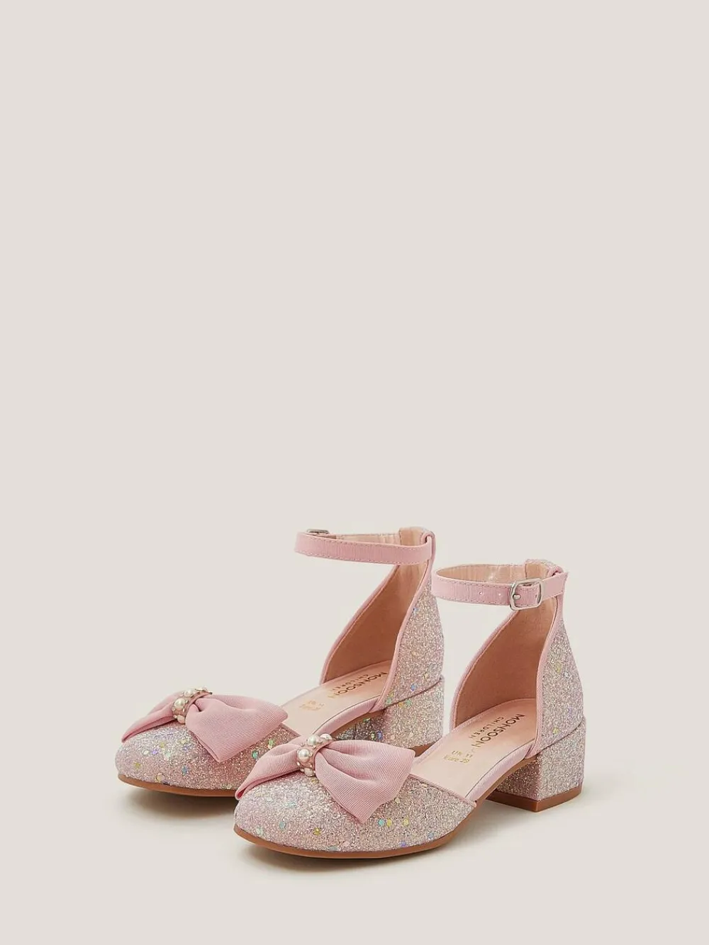 Online Monsoon Pink Bow Glitter Chunky Heels