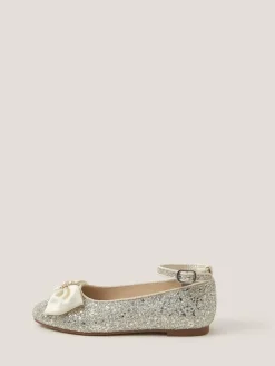 Monsoon Pink Bow Glitter Ballet Flats^ Shoes