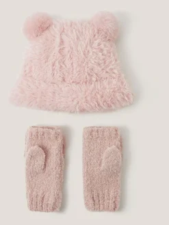 Monsoon Pink Fluffy Teddy Hat & Mitten Set^ Hats & Scratch Mitts|Hats, Gloves & Scarves