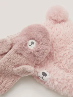 Monsoon Pink Fluffy Teddy Hat & Mitten Set^ Hats & Scratch Mitts|Hats, Gloves & Scarves